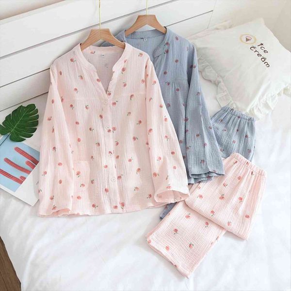 

japanese style spring and womens sleepwears autumn v neck pajamas 100% long sleeved home service thin suit two piece set, Black;red
