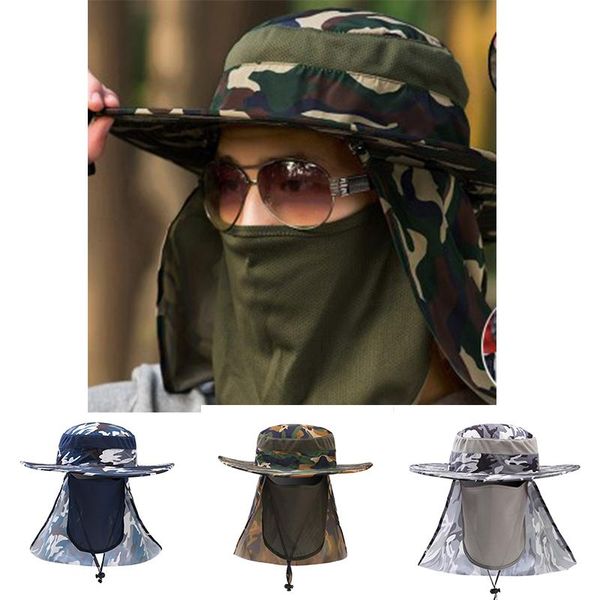 

mens military hat army camo for men wide brim bucket with string uv face neck protection polyester cap panama outdoor hats, Black;white