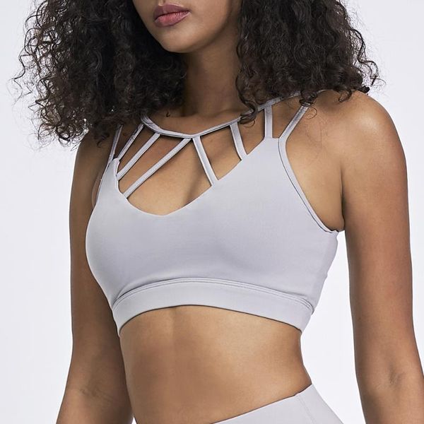 

yoga outfit women sport bra hollow neckline wireless proof gathering gym vest
