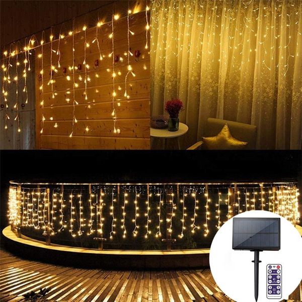 

strings 3m/5m solar powered led icicle curtain string light waterproof outdoor lights for holiday christmas wedding party