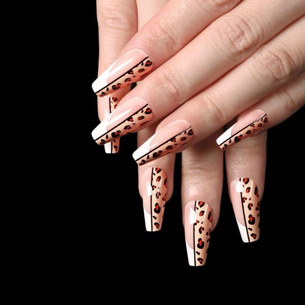 

false nails 24pcs french leopard print ballet manicure patch cin6 899, Red;gold