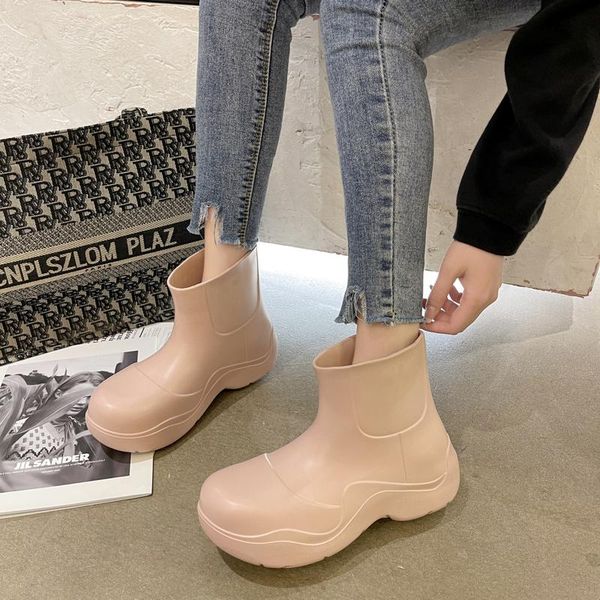 

boots 2021 autumn fashion brand women rain rubber ladies walking waterproof ankle platform casual thick bottom short, Black