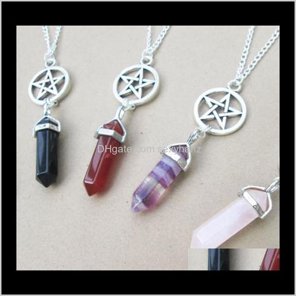 

pendants natural agate crystal stone necklace hexagon five-pointed star pendant necklaces sier plated women fashion fine, Silver