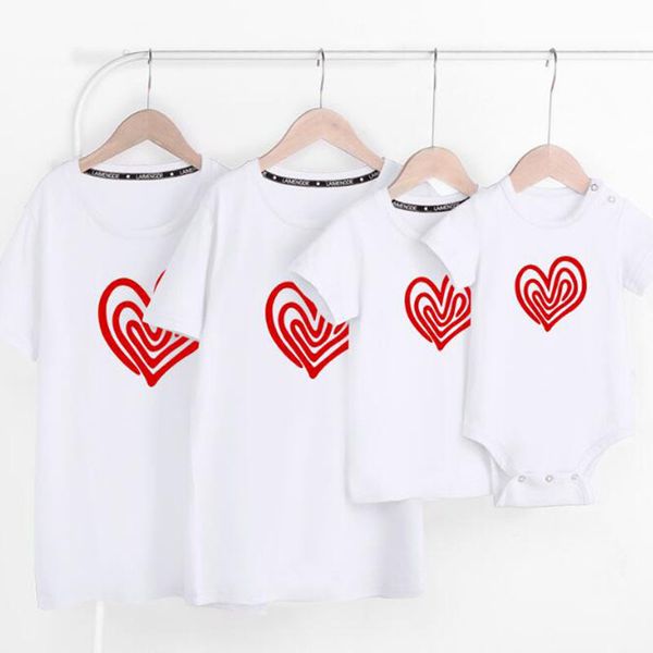

family look matching outfits t-shirt clothes mother father son daughter kids baby summer cartoon loving heart 210429, Blue