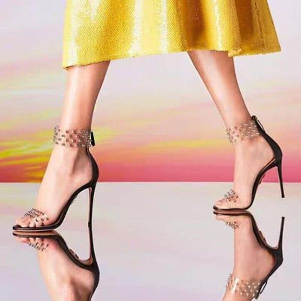 

summer fashion studded open toe stiletto high heel sandals, Black
