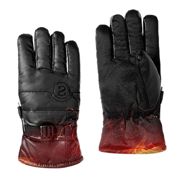 

cycling gloves heated rechargeable batteries winter motorcycle waterproof skiing glove hand warmer for men women, Black