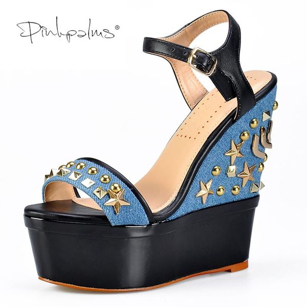 

pink palms 2021 women sandals shoes wedges in high heels platform for metal geometric denim, Black