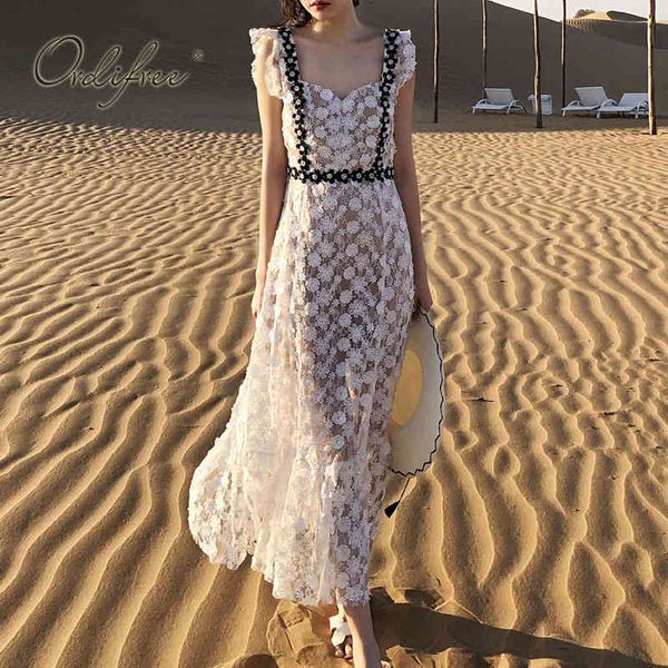 

summer women long party spaghetti strap backless up white lace maxi beach dress 210415, Black;gray