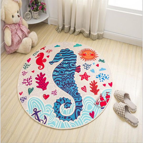 

carpets lovely cartoon seahorse print soft round area carpet child living room crawl mat baby kids play game big size rug 200cm diameter