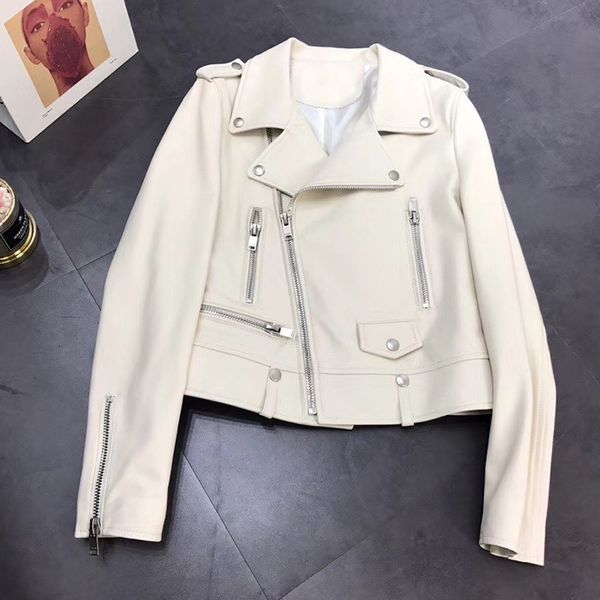 

shorts autumn winter women designer sheepskin jackets real genuine leather slim coats motocycle biker jacket a238, White;black