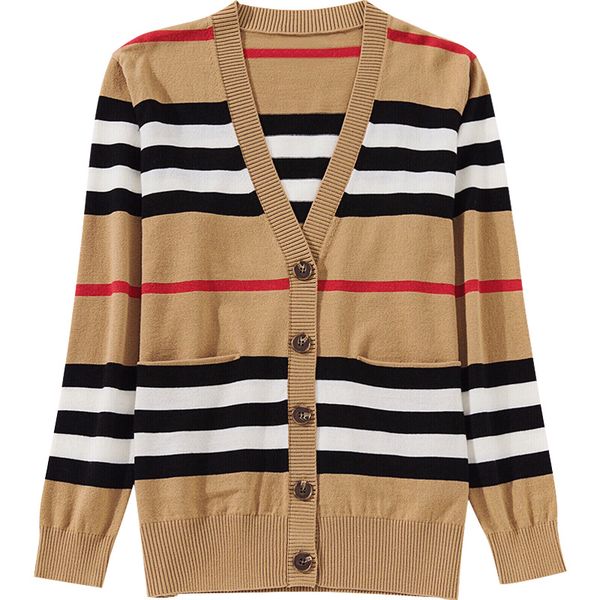 

eu 2021 autumn winter fashion women classic stripe v neck knitted button up cardigan korean sweater femme jersey luxury clothes, White;black