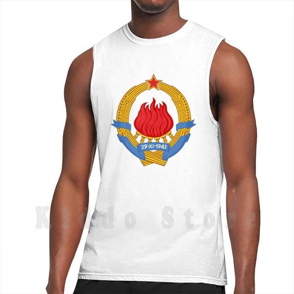 

ex yugoslavia jugoslavija emblem tank vest 100% cotton tito josip broz marshal marsal, White;black