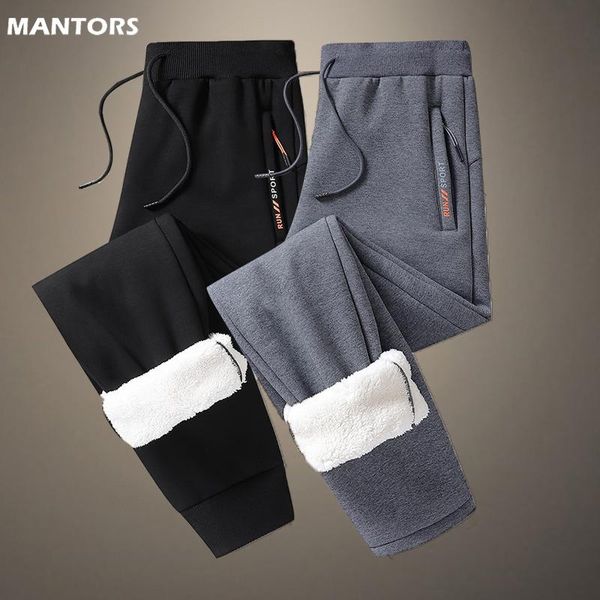 

men's pants 2021 mens winter brand sweatpants warm thick fleece trousers male outdoor jogging casual streetwear 6xl, Black
