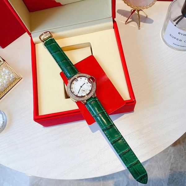 

wristwatches 1:1 original single quality zircon couple watches luxury charms romantic temperament leather strap christmas gift lover, Slivery;brown