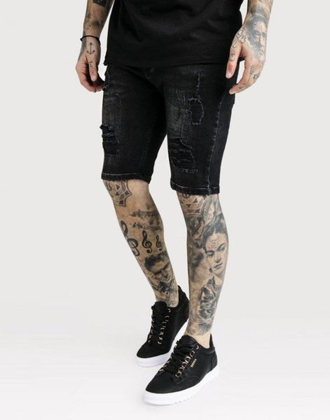 

siksilk distressed slim fit jeans shorts black men's, Blue