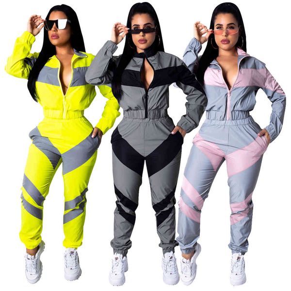 Kalenmos Dois peça sets mulheres primavera outono windbreaker ternos outfits conjunto de motocicletas tops calças impermeáveis ​​Tracksuit Swepsuit x0428