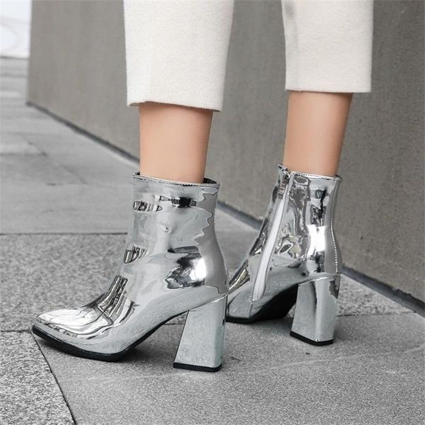 

dress shoes women's patent leather pointed thick heel high-heeled zipper knight boots, Black