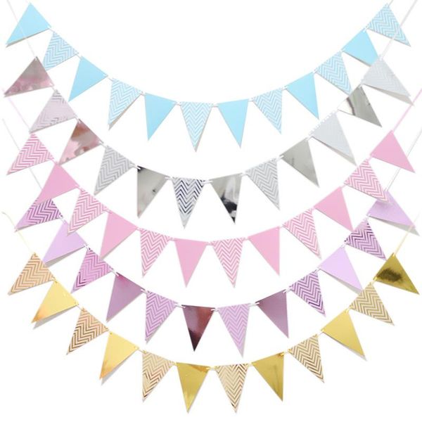 

party decoration gold sliver flag banner garland diy glitter bunting paper birthday for home event wedding supplies