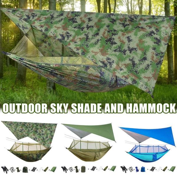 

camouflage camping double hammock with mosquito waterproof lightweight portable for outdoor garden home travel sleeping bags