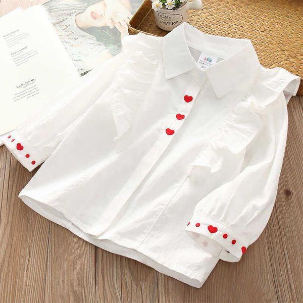 

spring autumn fashion 2 3 4 6 8 10 years children long ruffle sleeve cotton white blouses shirts for kids baby girls 210529, White;black