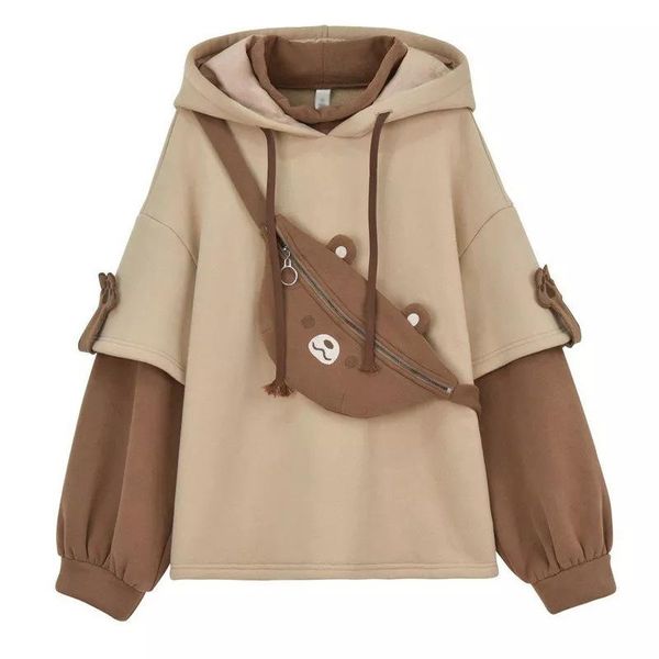 

autumn and winter japan harajuku beautiful bear anime hoodie female kawaii round neck long sleeve oversized streetwear women's hoodies, Black