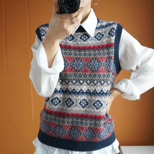 

women's vests sven's fashion exquisite all-wool knitted vest autumn and winter heavy industry jacquard jacket, Black;white