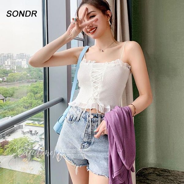 

women's tanks & camis off-shoulder sleeveless loose short section knitting camisole female european american wind agaric slimming chiff, White