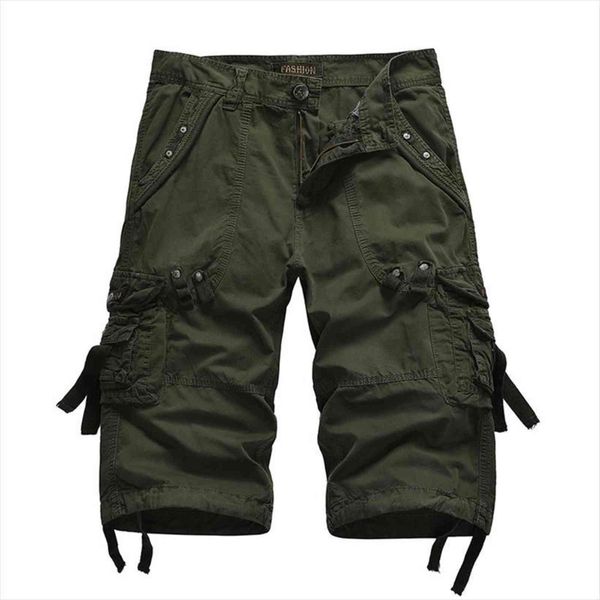 

summer loose cargo shorts women pant military army short homme khaki cotton male calf length trousers, Black