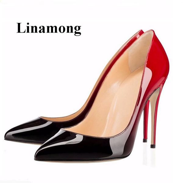 

fashion shallow colorblock thin high heel pionted toe women pump -12 cm patent leather suoer dress shoes, Black