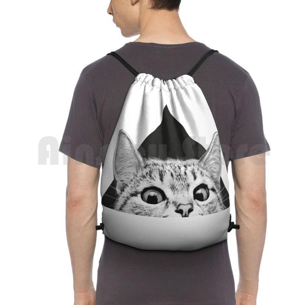 

you asleep yet  backpack drawstring bags gym bag waterproof cat kitten black and white animals cute funny