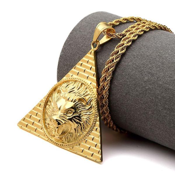 

2018 necklace egyptian pyramid lion head pendant titanium steel gold color bling charm chains women men lucky hip hop, Silver