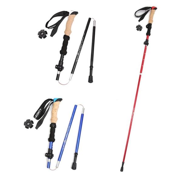 

1pcs aluminum climbing hiking walk sticks poles foldable hard trekking anti stick