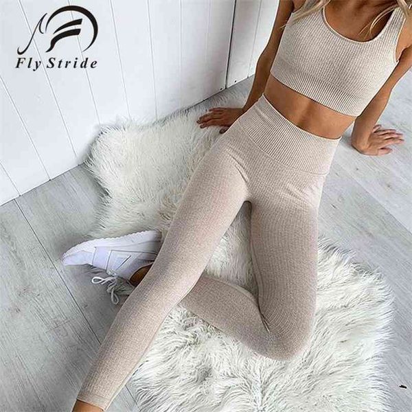 Mulheres Terno Yoga Conjunto de Manga Longa Crop Top Sport Bra Gym Roupas Cintura Alta Cintura Calças Fitness Leggings Running Vest Training Sportswe 210802