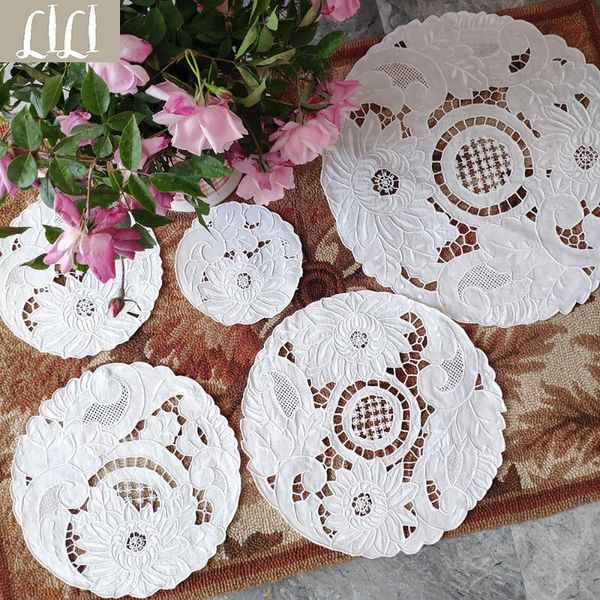 

table napkin hand-embroidered drawnwork white cotton doily tea cloth