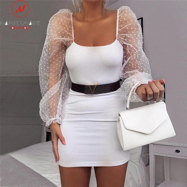 

women streetwear mini dress mesh patchwork design see through square collar long sleeve solid autumn winter slim hips casual dresses, Black;gray