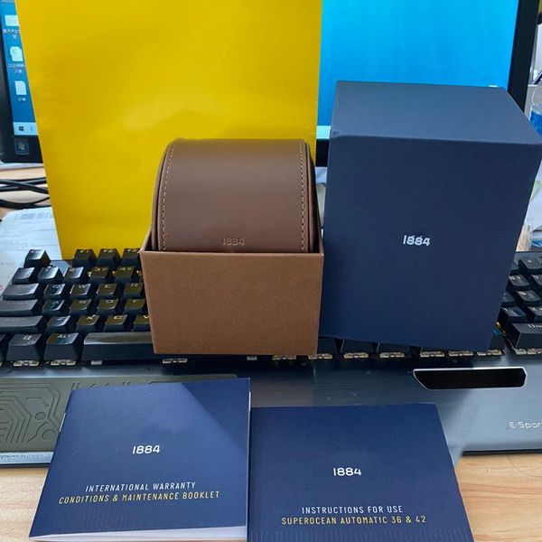 

watch boxes & cases classic 1884 original box papers wood leather handbag for superavenger superocean watches, Black;blue