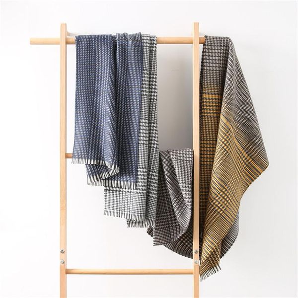 

scarves cashmere women plaid scarf winter warm knitting shawls and wraps pashmina long female foulard thicken blanket, Blue;gray