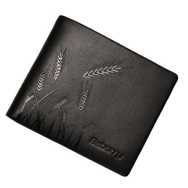 

men's black color genuine leather wallets ears of wheat pattern embroidery short wallet male card holder coin purse money bag, Red;black