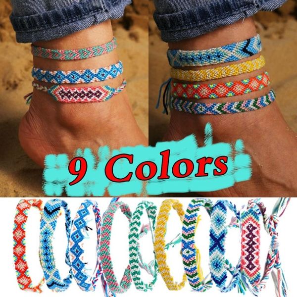 

anklets 1pc vintage multicolor bohemian woven cotton handmade bracelet anklet for women men rattan friendship friend charms, Red;blue