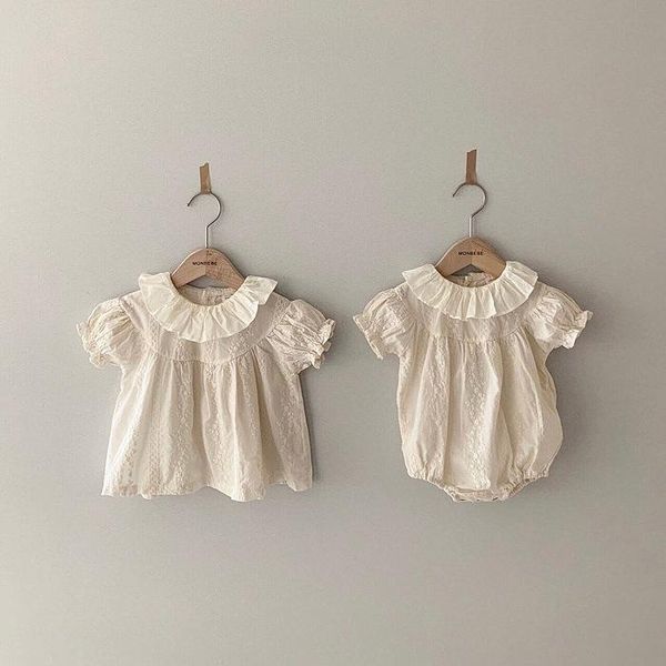 

baby summer clothes cute princess lotus leaf collar girl puff sleeve romper infant sweet jumpsuit jumpsuits, Blue