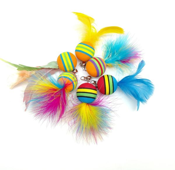 

cat teaser refiller feather rainbow pet cat toy