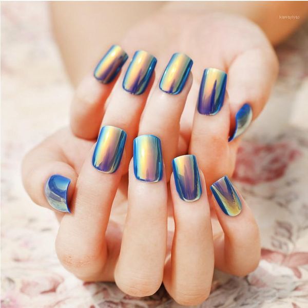 

sale 24pcs/bag false nail art tips light blue color french acrylic artificial full fake decoration1, Red;gold