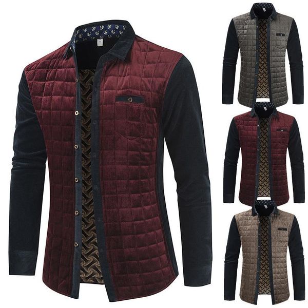 

retro color-block oversized velvet spring autumn casual cotton plus blend shirts men long-sleeve business coats men's jackets, Black;brown