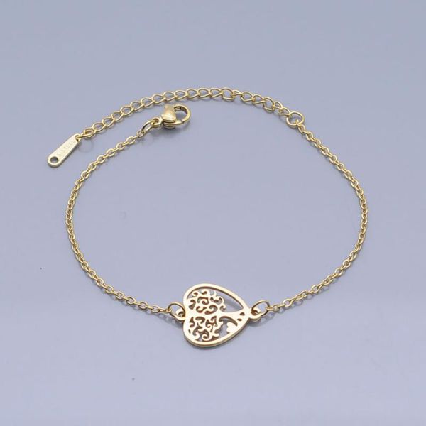 

link, chain 100% stainless steel dainty heart tree of life charm bracelet for women wholesale amazing quality drop, Black