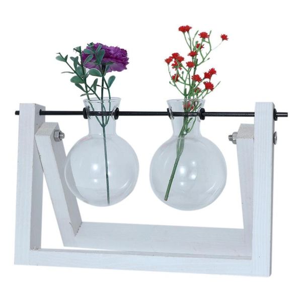 

vases vintage creative transparent glass vase wooden frame hydroponic plant bonsai coffee shop tablehome decoration accessories