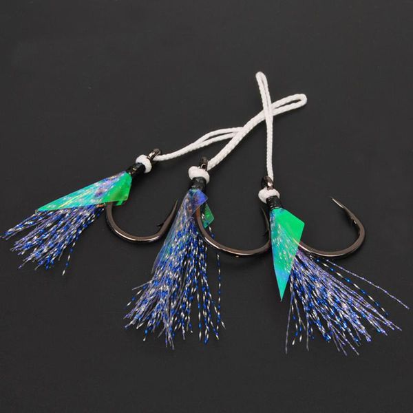 

fishing spoon jigging slow jig lure jigbait deep sea double feather hook 5/0# 6/0# 7/0# hooks