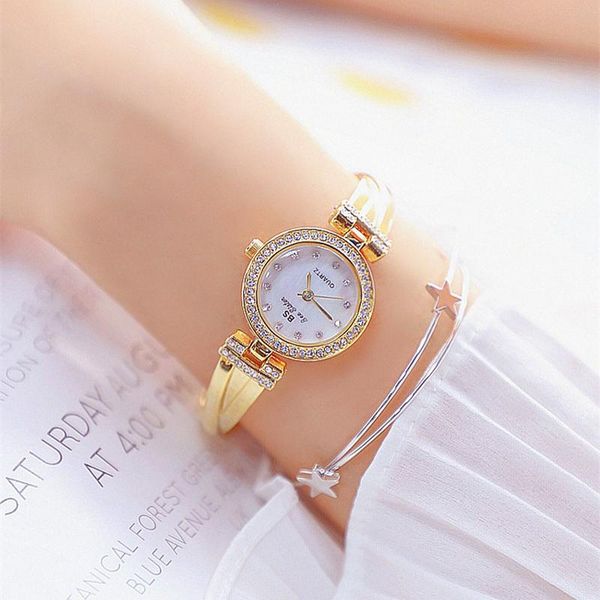 

wristwatches bs small dial ladies wrist watches crystal dress women gold simple female wristwatch montre femme 2022, Slivery;brown