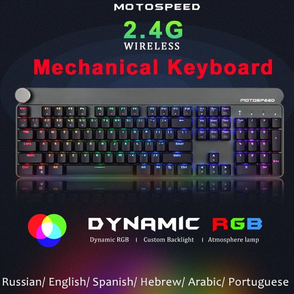 

motospeed gk81 104 key wireless gaming mechanical keyboard 2.4g usb dual mode rgb backlit slim for computer gamer russian keyboards
