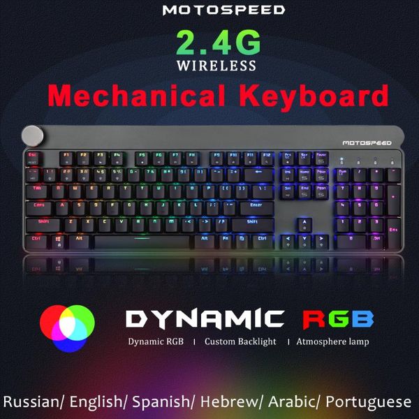 

motospeed gk81 104 key wireless gaming mechanical keyboard 2.4g usb dual mode rgb backlit slim for computer gamer russian keyboards