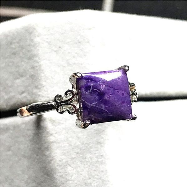 

cluster rings 10mm natural royal purple sugilite ring for woman man 925 silver anticancer stone beads crystal adjustable jewelry, Golden;silver